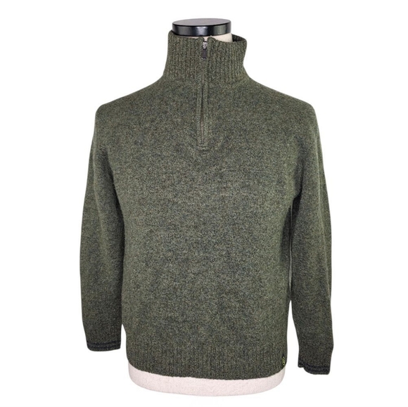 Aigle Green Wool Half Zip Sweater XL Men’s Lambswool Outdoor Hiking Pullover - Picture 1 of 8